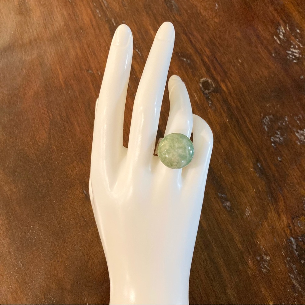 Light Green African Jade Gemstone  Ring Hammered Silver Adjustable